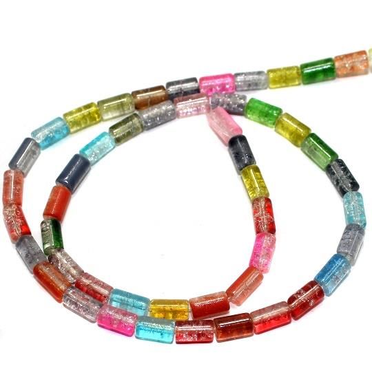 5 Strings Crackle Tube Beads Assorted Colour 4x8 mm