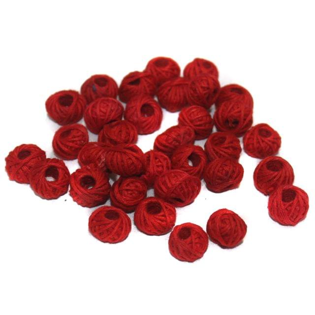 Cotton Thread Round Beads Red 12x8 mm