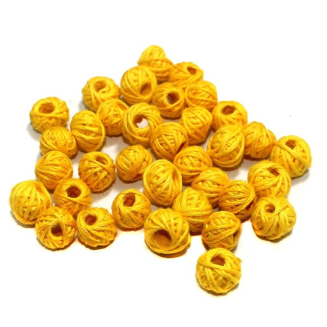 Cotton Thread Round Beads Yellow 12x8 mm