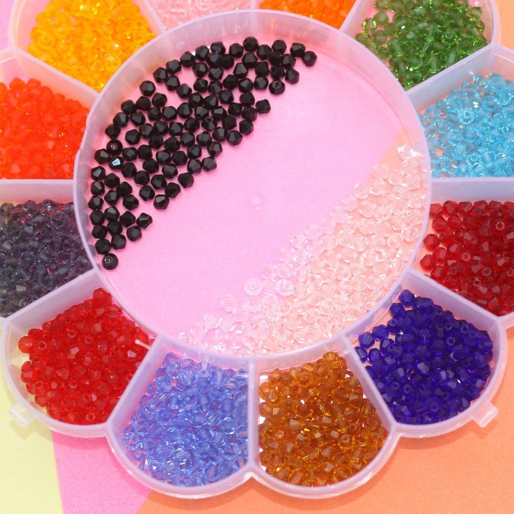 1400 Pcs, 4mm Trans Faceted Bicone Glass Crystal Beads Kit with 10 Mtr –  beadsnfashion