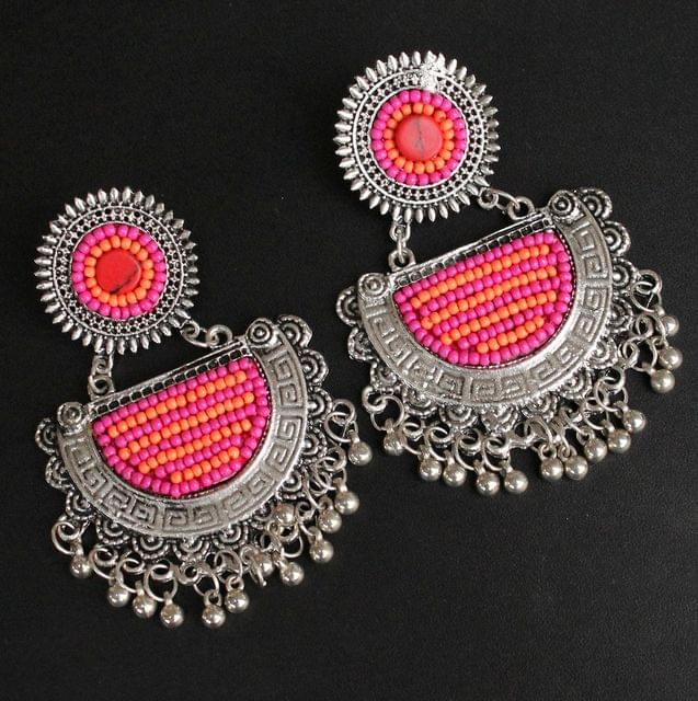 Pink German Silver Afghani Earrings