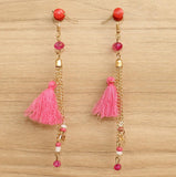 Tassel and Beaded Earrings Pink
