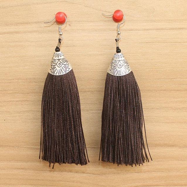 Long Tassel Earrings Brown – beadsnfashion - Main Image