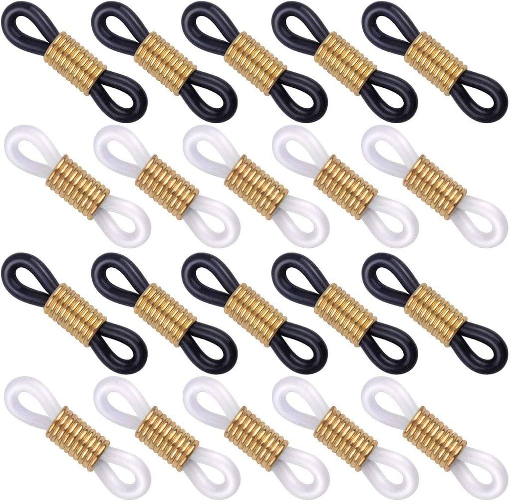 20 Pcs Eyeglass Chain Rubber Ends Gold Finish Black and White