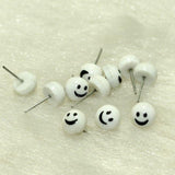 50 Pcs, 9mm White Smiley Face Acrylic Earrings Studs