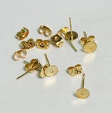 50 Pcs, 6mm Golden  Earring Posts