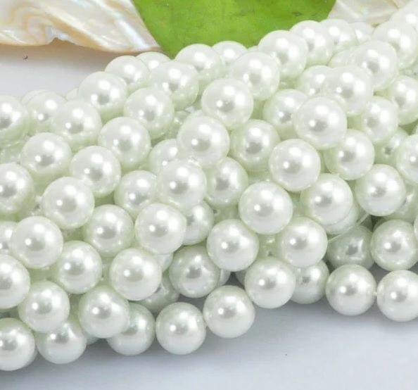 40 Pcs Glass Pearl Round Beads White 10 mm