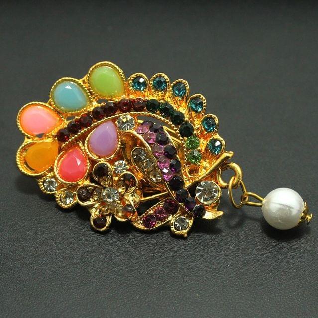 Gold Plated Stone Saree Pin_AGJ38