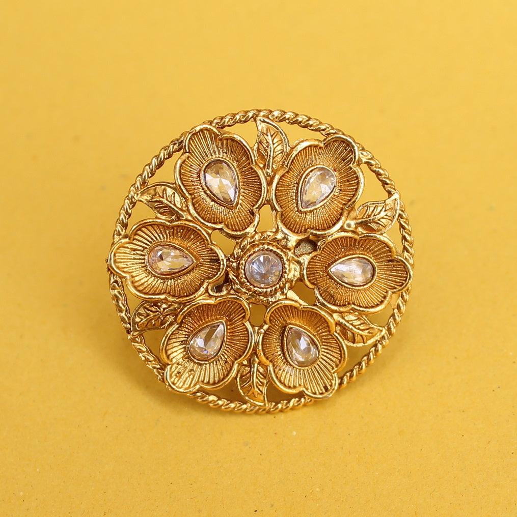 Golden Adjustable Kundan Finger Rings_BNFRJF109