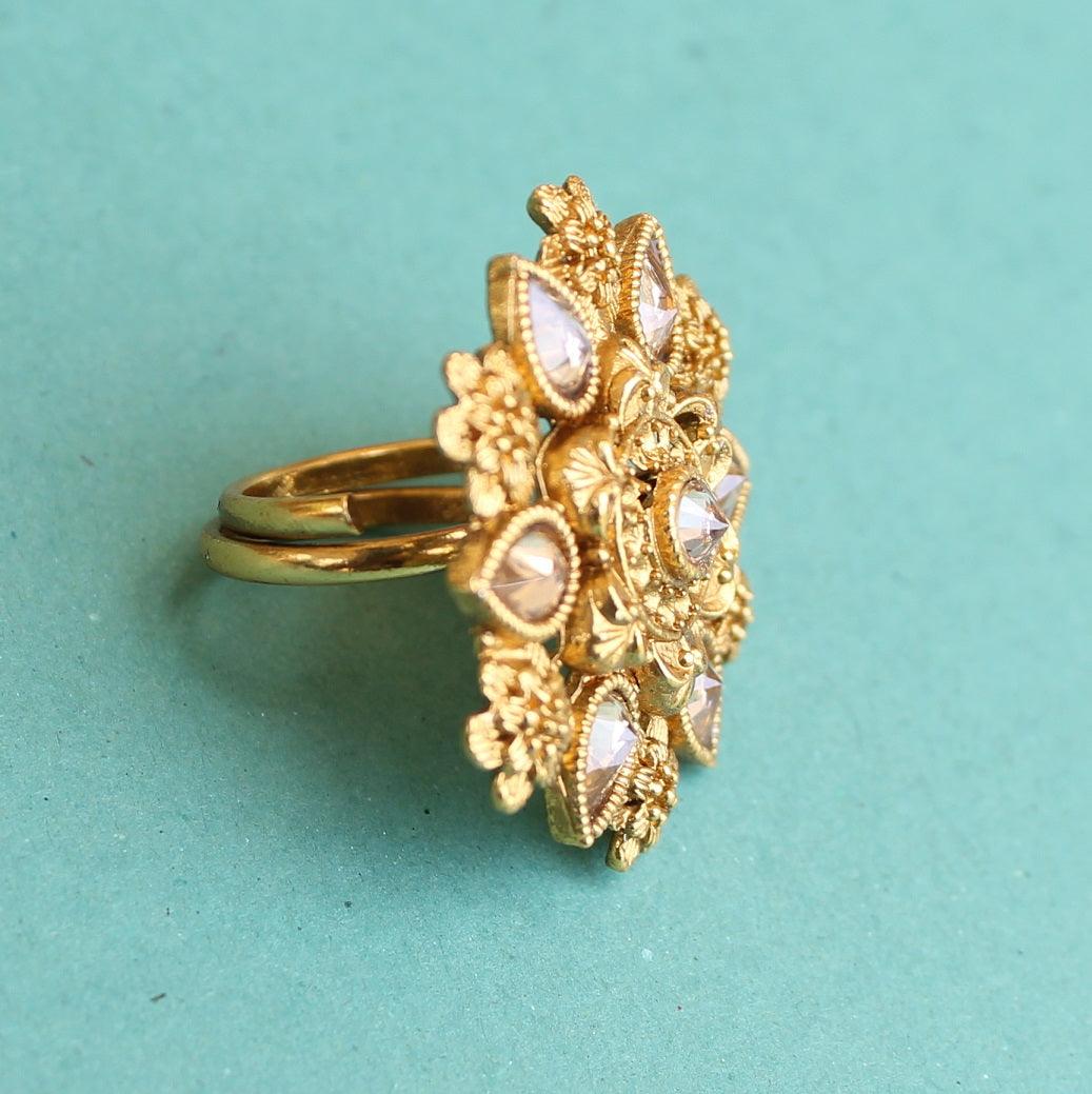 Golden Adjustable Kundan Finger Rings_BNFRJF111_1