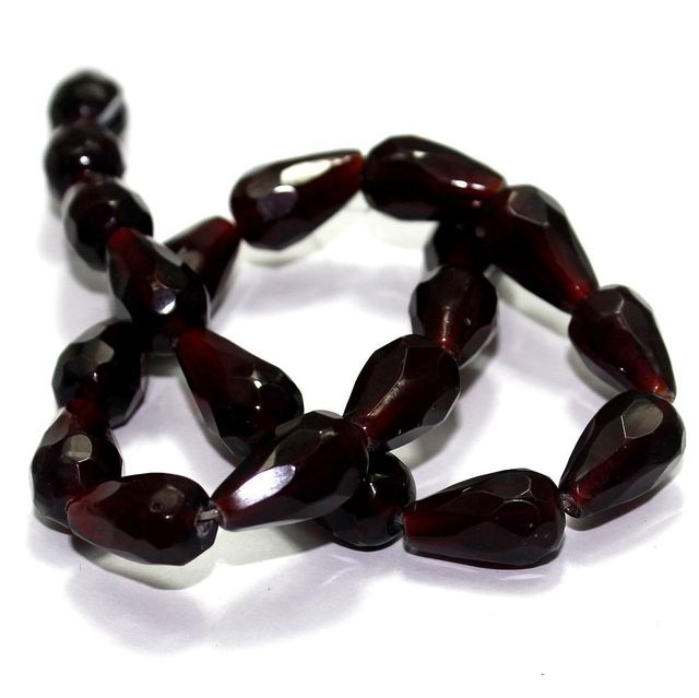 20 Hand Cut Faceted Glass Drop Beads Red 15x10mm