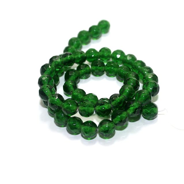 50+ Faceted Glass Round Beads Green 8mm