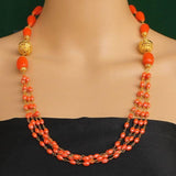 Multi Strings Beaded Necklace Orange