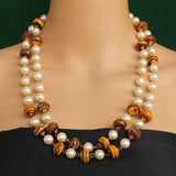 Pearl Dual Tone Faceted Brown Necklace