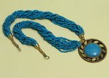 Seed Beads Necklace Sky Blue With Tibetan Pendant