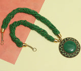 Seed Beads Necklace Green With Tibetan Pendant