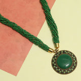Seed Beads Necklace Green With Tibetan Pendant