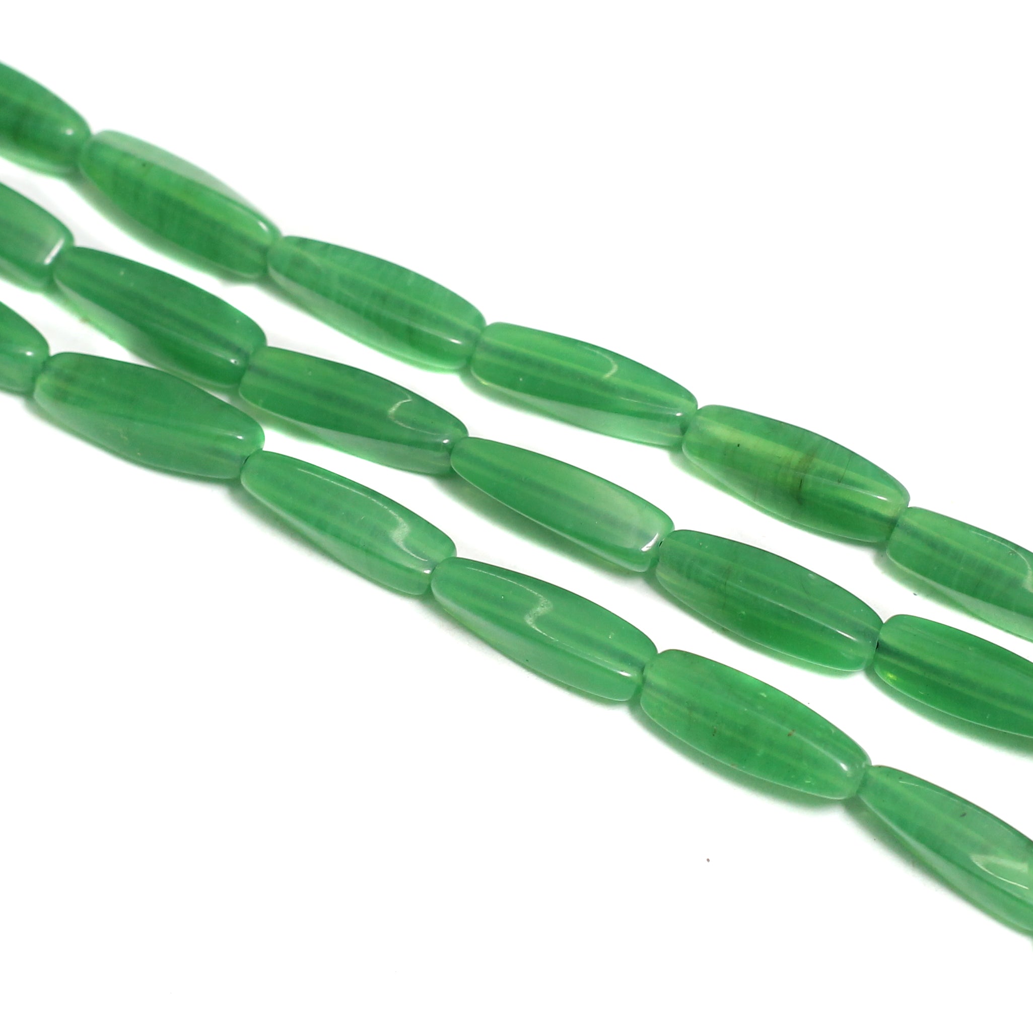 5 Strings Glass Twisty Oval Beads Green 17x5 mm