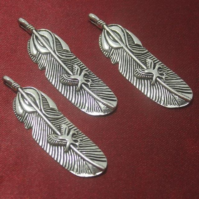 4 Pcs German Silver Leaf Pendants 48x15mm