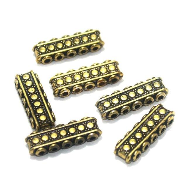 10 Pcs, 22x7mm German Silver Spacer Beads Five Hole Golden
