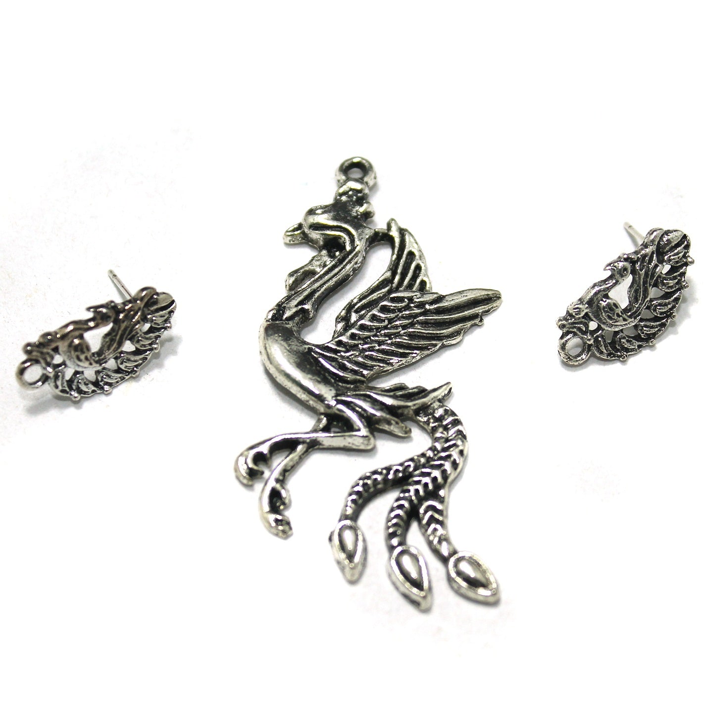 1 Set, German Silver Peacock Pendant with Earrings