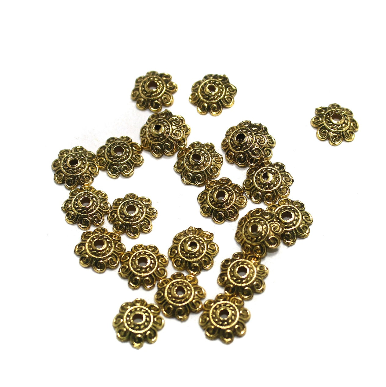 200 Pcs German Silver Beads Caps Golden 8mm