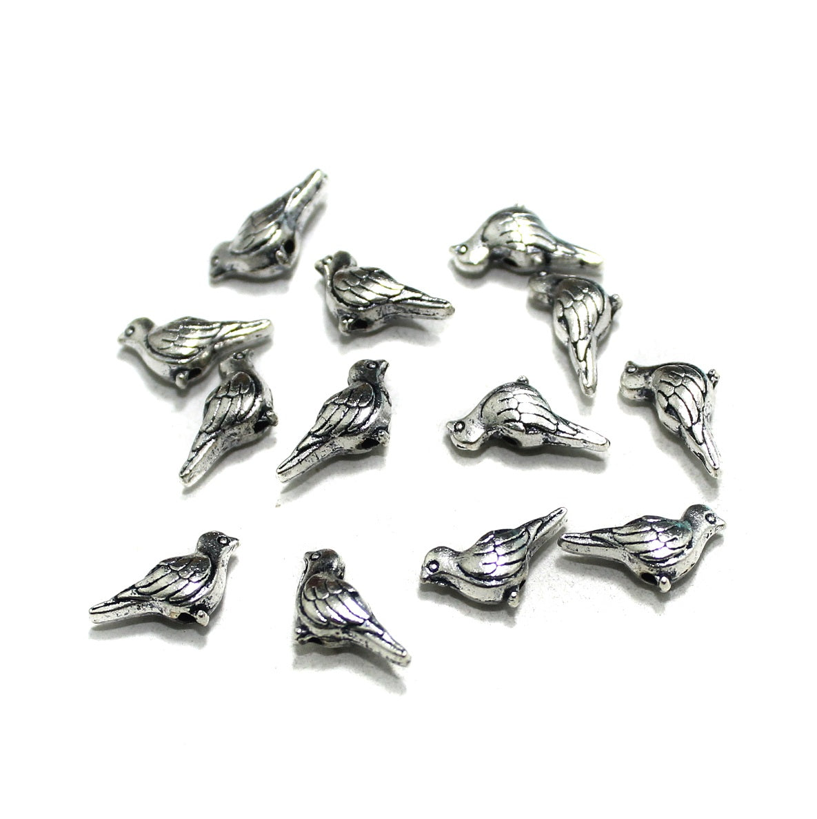 50 Pcs German Silver Bird Beads Silver 13x6mm