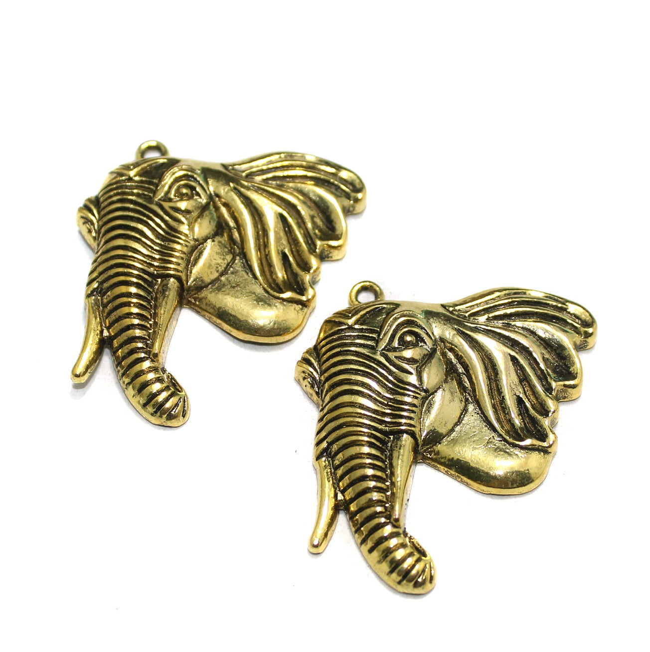 2 Pcs German Silver Elephant Pendants Golden