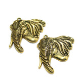 2 Pcs German Silver Elephant Pendants Golden