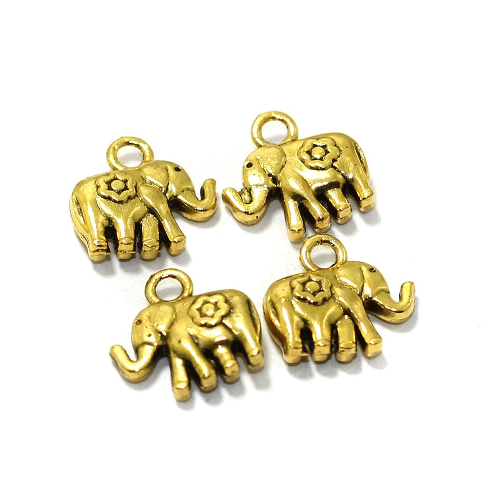 25 Pcs German Silver Elephant Charms Golden 11mm