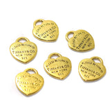 10 Pcs German Silver Heart Charms Golden Color 20mm