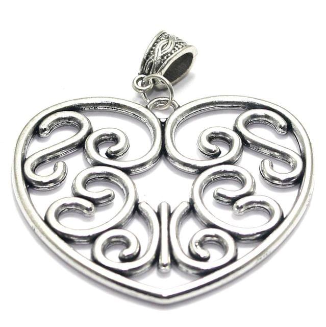 1 Pc, 2 Inches German Silver Heart Pendant