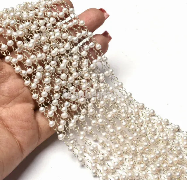 3mm Silver Acrylic Pearl Beaded Chain