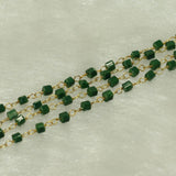 1 Mtr, 4mm Green Square Glass Beaded Chain