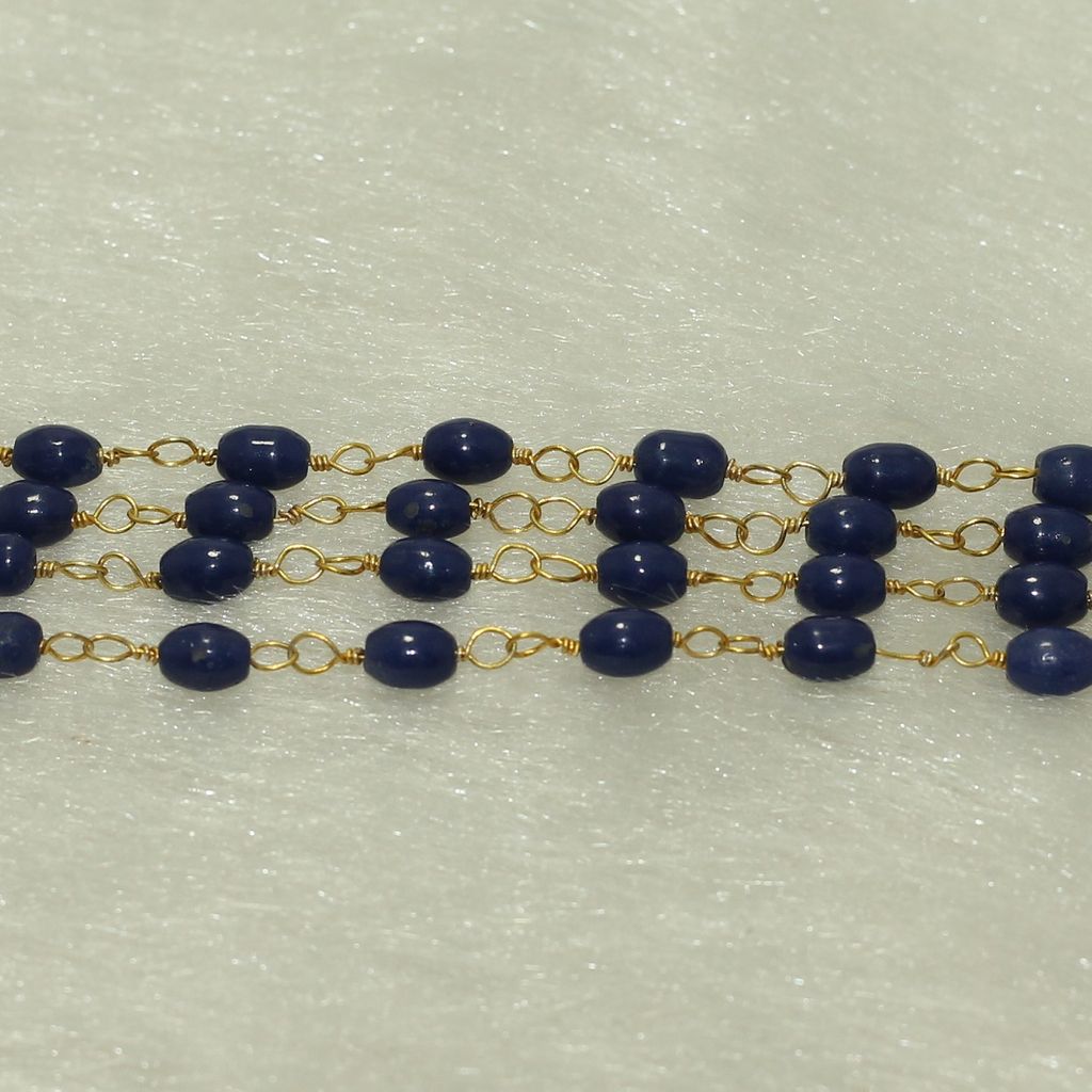 1 Mtr, 6x5mm Blue Oval Glass Beaded Chain