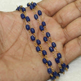 1 Mtr, 6x5mm Blue Oval Glass Beaded Chain