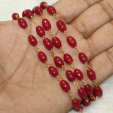 1 Mtr, 9x5mm Red Oval Glass Beaded Chain