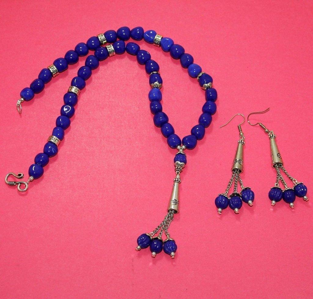 Designer Handmade Beaded Necklace Set Blue