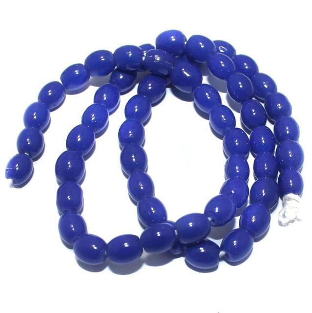 5 Strings 8x6mm Jaipuri Beads Blue Oval