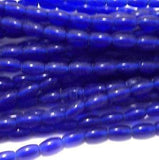 5 Strings Glass Oval Beads Trans Blue 7x4 mm