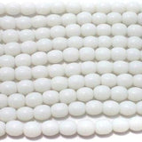 5 Glass Oval Beads Opaque White 7x6 mm