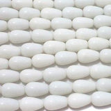 5 Strings Glass Drop Beads Opaque White 13x8 mm