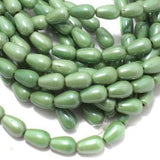 5 Strings Glass Drop Beads Luster Green 13x8 mm