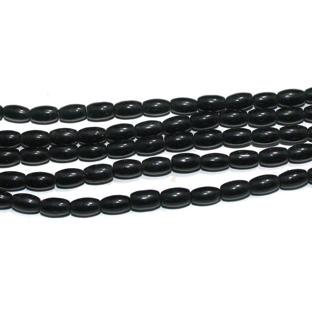 Glass Beads Oval Black 6x4 mm, Pack Of 5 Strings