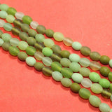 5 Strings Green Matte Finish Oval Glass Beads 10x8mm
