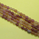 5 Strings 10x8mm Pink Matte Finish Oval Glass Beads