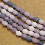 5 Strings 10x8mm Purple Matte Finish Oval Glass Beads
