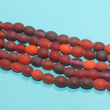 5 Strings Red Matte Finish Oval Glass Beads 10x8mm