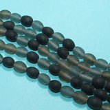 5 Strings 10x8mm Black Matte Finish Oval Glass Beads