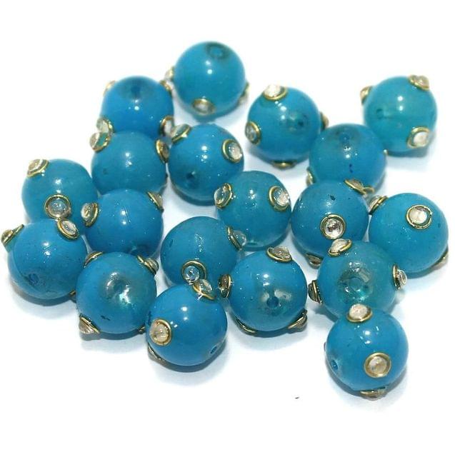 12mm Glass Kundan Beads Round Blue